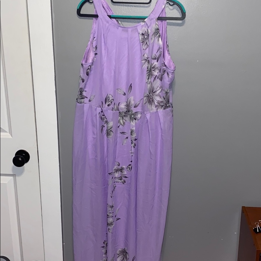 Floor length purple floral dress
